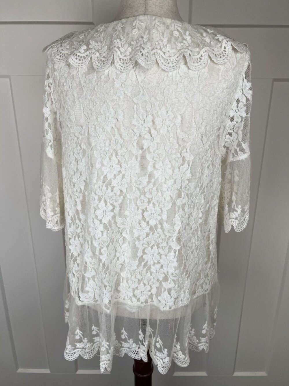 Boho Lace Top White Large Sheer Embroidered Floral Mesh Tunic Romantic Blouse - Picture 7 of 10